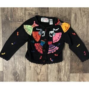 Michael Simon Sez VTG 90s Girls 4/5 Embellished Dancers Art Cardigan Sweater